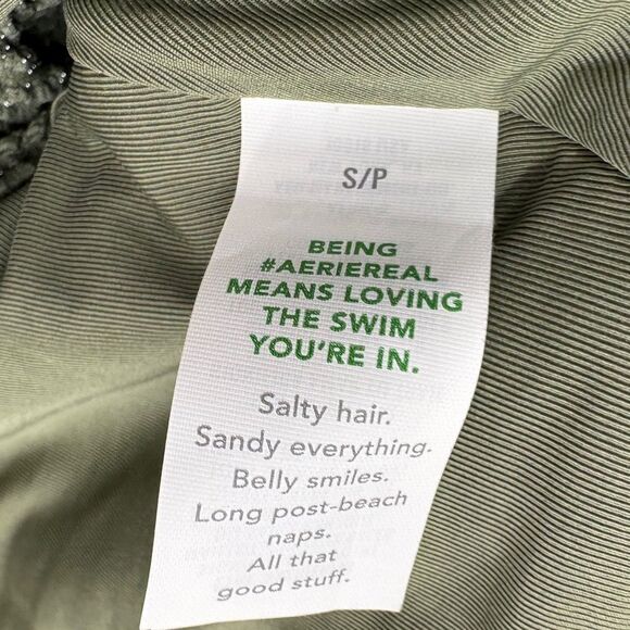 NWT Aerie Olive Green One-piece Swimsuit Full Coverage Ribbed Size Small shimmer - Picture 13 of 14